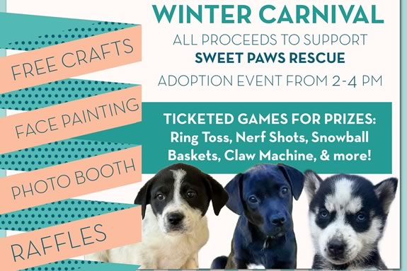 Come to the Winter Carnival, a fundraiser for Sweet PAws Rescue, at Barewolf Brewing in Amesbury Masssachusetts