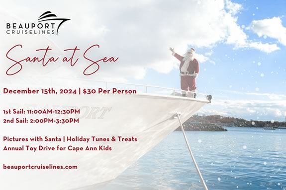 Sail with Santa aboard the Beauport Princess on the water of Gloucester Harbor in Massachusetts