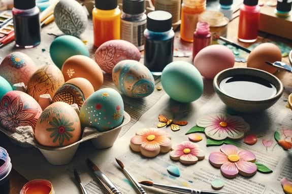 Spring Egg Decorating at Sawyer Free Library in Gloucester Massachusetts. Image is AI Generated