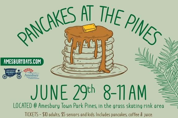 Come join the fun of a delicious morning pancake breakfast in the pines at Amesbury Town Park