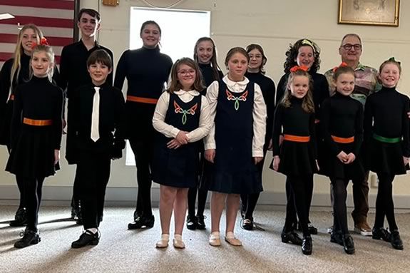 Bracken School of Irish Dance performs traditional Irish dance at the Ipswich Public Library.