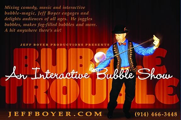 Bubble Trouble is an interactive stage show that highlights the magic of bubbles