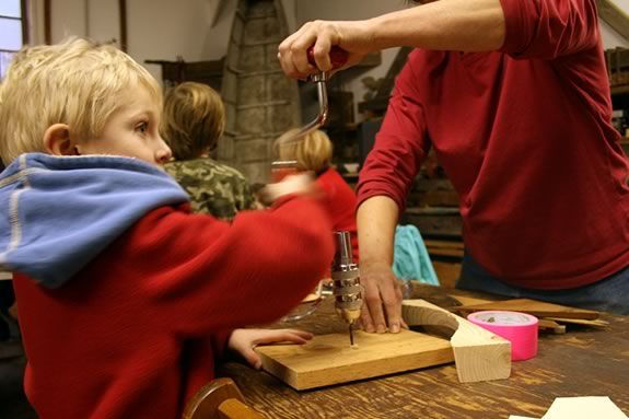 Kids are encoruaged to experiment with woodworking and sculpture at the Essex Shipbuilding Museum! 