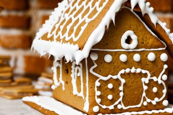 Gingerbread Graham Cracker House buildingat the Manchester Massachusetts Public Library