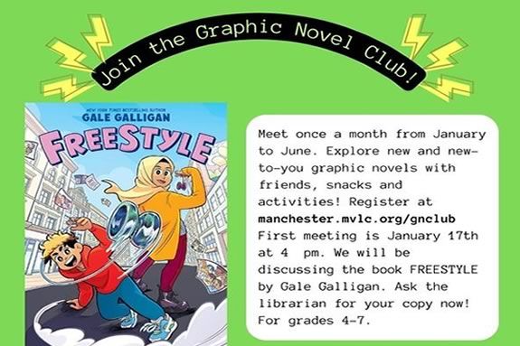 Graphic Novel Club for kids in Grades 4-7 at Manchester Public Library in Massachusetts.