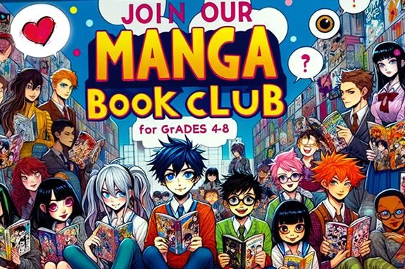 Come to the Newburyport Massachusetts Public Library for the Chibi Manga Book Club for kids in grades 4-8!