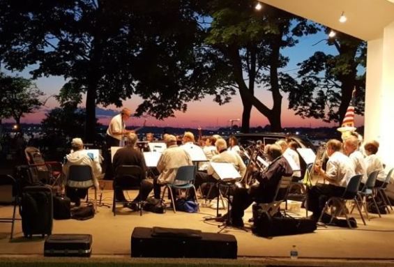 The North Shore Concert Band performs Summer Series of free concerts at the Robert Hayes Bandshell at Salem Massachusetts Willows Park