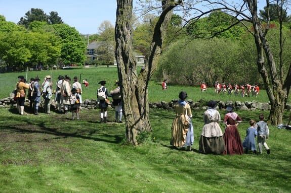 Rebecca Nurse Homestead demonstratin of Revolutionary War Miltia Tactical Strategies in Danvers Masachusetts