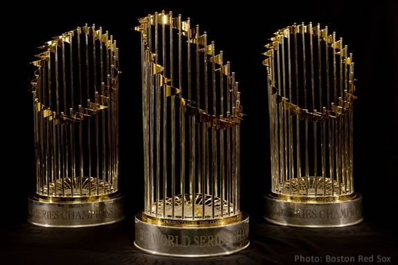 Get your photo taken with the Red Sox World Series Trophies!