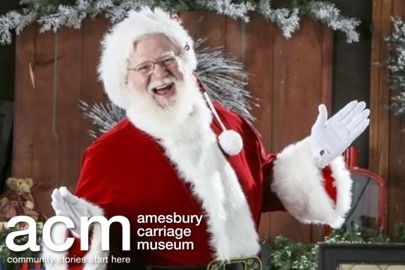 Santa comes to Amesbury Massachusetts for photos, crafting and cocoa with kids at the Amesbury Carriage Museum! 