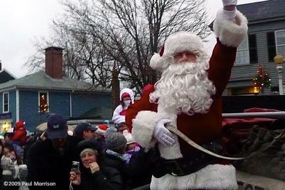 Santa comes to Rockport Ma on Christmas Day as part of a 100 year old tradition