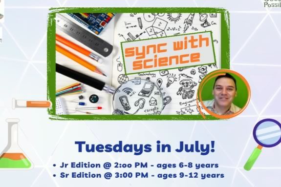 Sync with Science is a for kids aged 6-12 at Hamilton Wenham Public Library Tuesdays in July