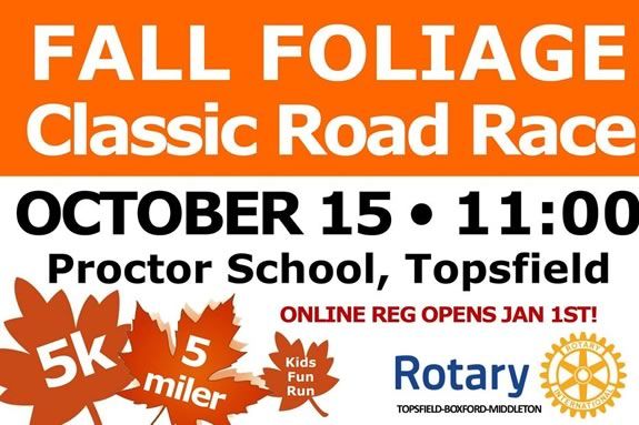 The annual Topsfield Fall Foliage Classic Road Race offers a 5 Miler & 5K that loop through beautiful Topsfield, Massachusetts
