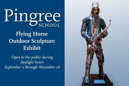 The Flying Horse outdoor sculpture exhibit features works by José Criollo and many others at Pingree School in Hamilton Massachusetts